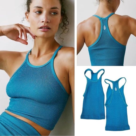 Free People Movement Happiness Runs Lurex Crop Tank - Picture 1 of 14